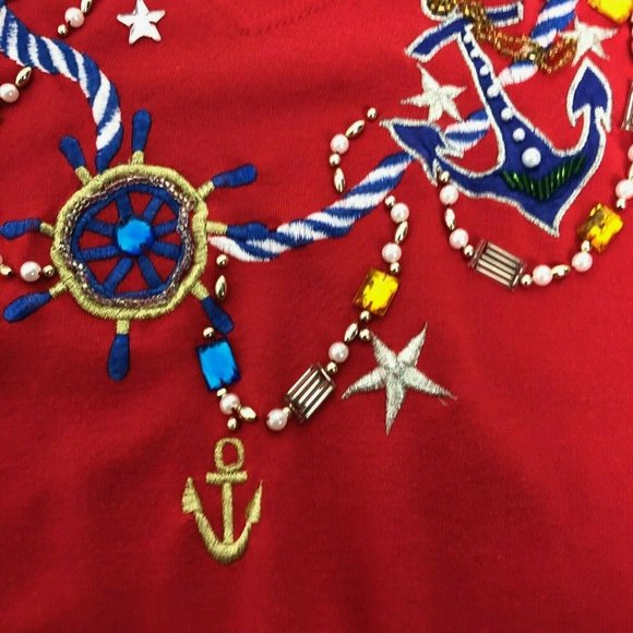 Victoria Woman Nautical Beaded Embellished Shirt - Picture 5 of 8